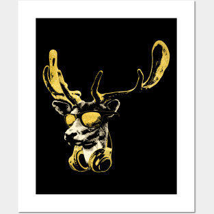 Deer DJ Bling. Cool and Funny Music Animal With Sunglasses And Headphones. Posters and Art